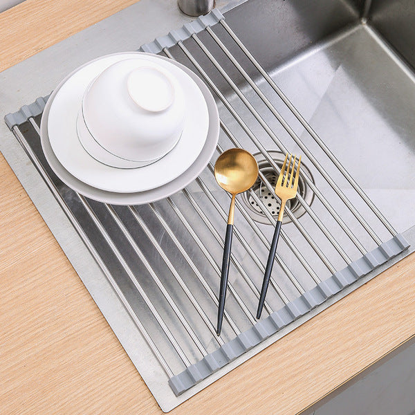 SS Pipe Silicone Foldable Dishes Storage Rack | DDC250624839