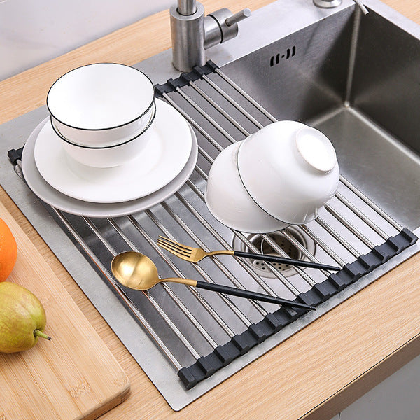 SS Pipe Silicone Foldable Dishes Storage Rack | DDC250624839