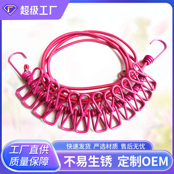 Portable Clothesline Outdoor Rope 1 strip with 12 clips | DDK250726871