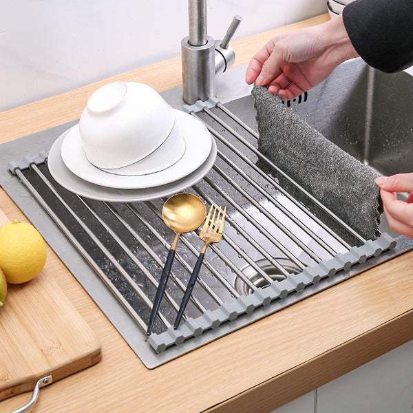 SS Pipe Silicone Foldable Dishes Storage Rack | DDC250624839