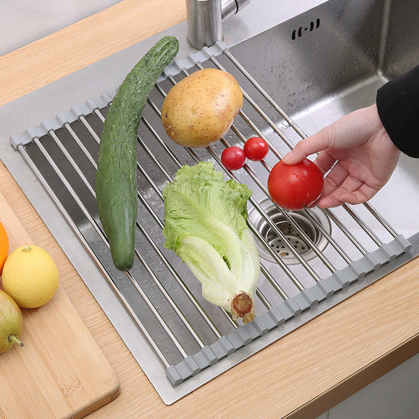 SS Pipe Silicone Foldable Dishes Storage Rack | DDC250624839