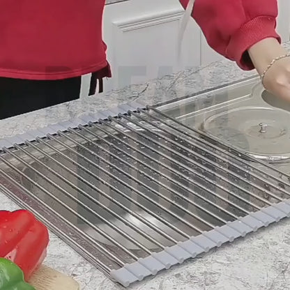 SS Pipe Silicone Foldable Dishes Storage Rack | DDC250624839